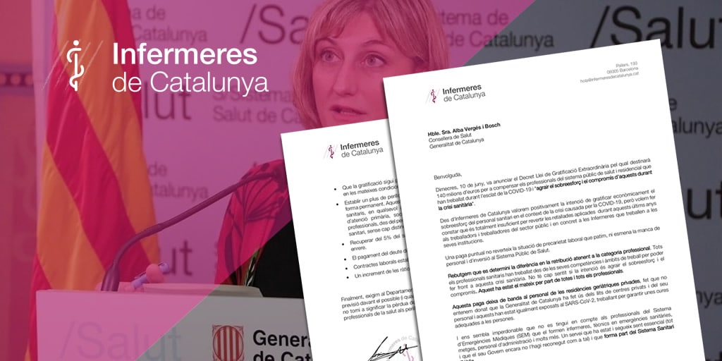 Carta a la Consellera de Salut amb diferents demandes arran del Decret Llei de Gratificació Extraordinària